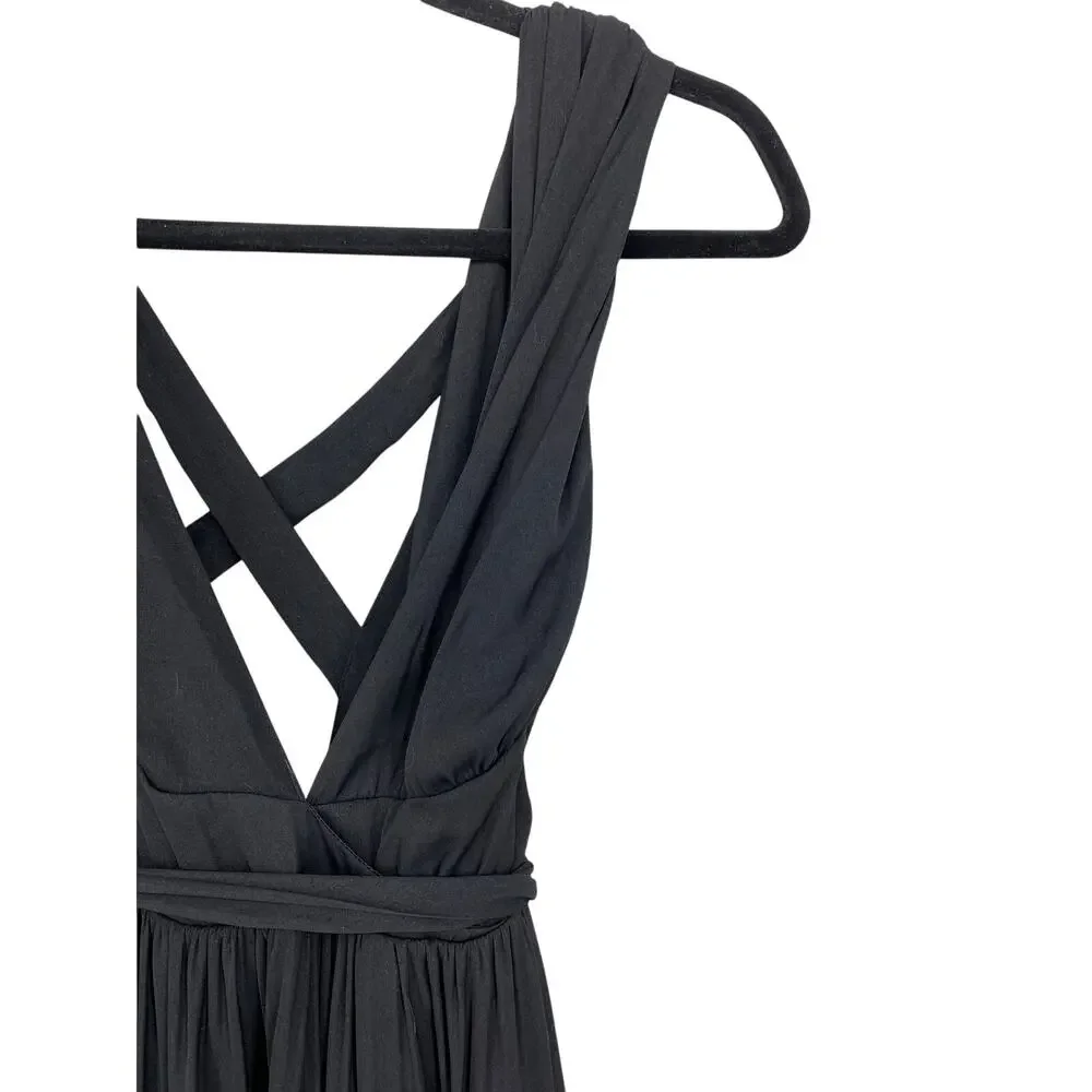 Free People Maxi Dress Womens Size Small Cross Back Tie Waist Black *READ
